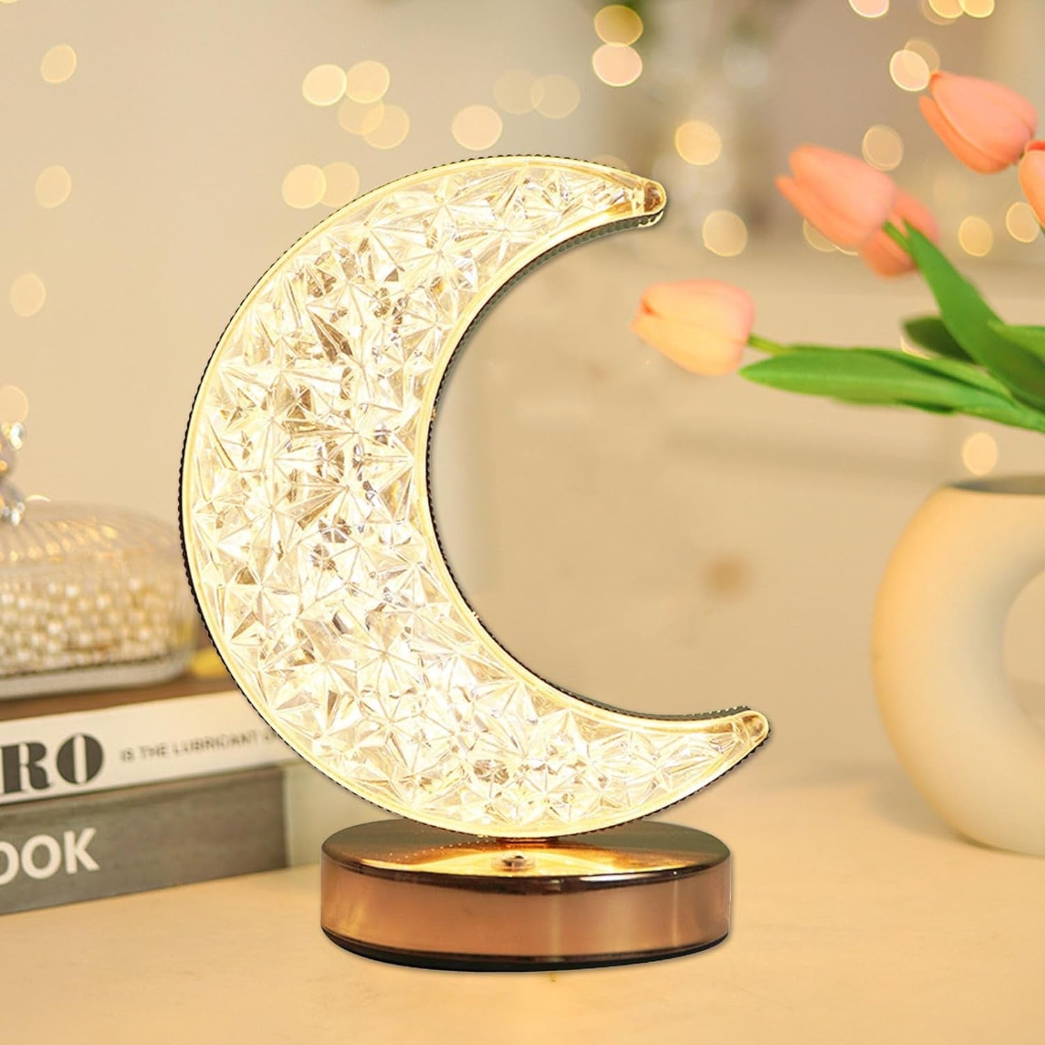 12570 Crystal Table Lamp | Moon Shape Touch Control Lamp with 3 Color | Metal Bedside Lamp for Kids Bedroom Romantic Desktop Nightstand | Stepless Dimming USB Charging Touch Night Light 12570 Crystal Table Lamp | Moon Shape Touch Control Lamp with 3 Color | Metal Bedside Lamp for Kids Bedroom Romantic Desktop Nightstand | Stepless Dimming USB Charging Touch Night Light